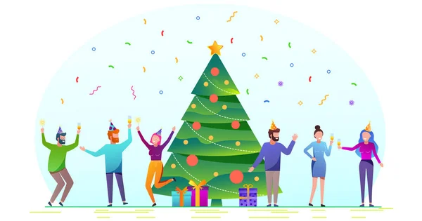 Veselé Vánoce Společnost Mladých Lidí Slaví Nový Rok — Stockový vektor