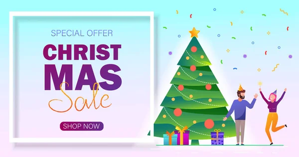 Χριστουγεννιάτικη Πώληση Καλά Χριστούγεννα Κάρτα Πώλησης Τους Ανθρώπους Διάνυσμα Εικονογράφηση — Διανυσματικό Αρχείο