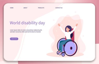 Dünya Maluliyet Günü. Tekerlekli sandalyede gülümseyen engelli genç kadın..