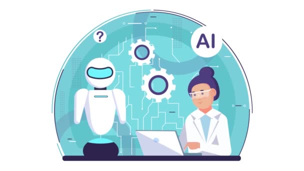 Η ανάπτυξη της τεχνητής νοημοσύνης. Ένας επιστήμονας αναπτύσσει ένα ρομπότ. Μελλοντική ανάπτυξη. Τεχνητή νοημοσύνη AI κινούμενα σχέδια. — Αρχείο Βίντεο