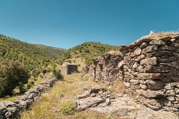 Terk Edilmiş Taş Binalar Maquis Col San Colombano Corsica Balagne — Stok fotoğraf