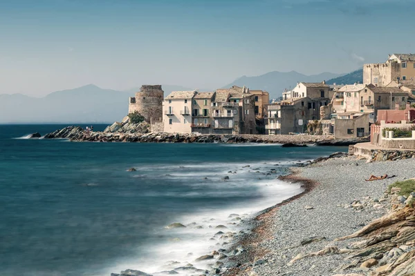 Pueblo Erbalunga Playa Tejas Costa Este Cap Corse Córcega —  Fotos de Stock