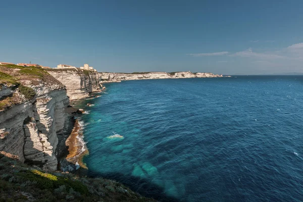 White Cliffs Citadel Bonifacio Corsica Turquoise Mediterranean Sea — Stock Photo, Image