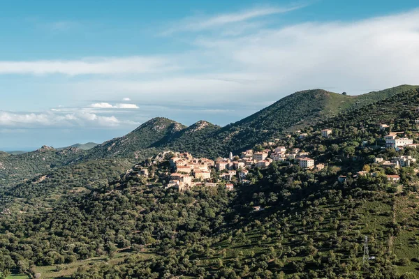 Soleil Matinal Sur Village Montagne Belgodere Dans Région Balagne Corse — Photo