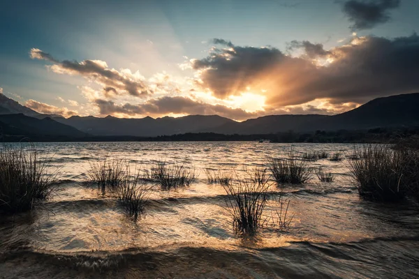 Sun Setting Clouds Lac Codole Regino Valley Balagne Region Corsica — Stock Photo, Image