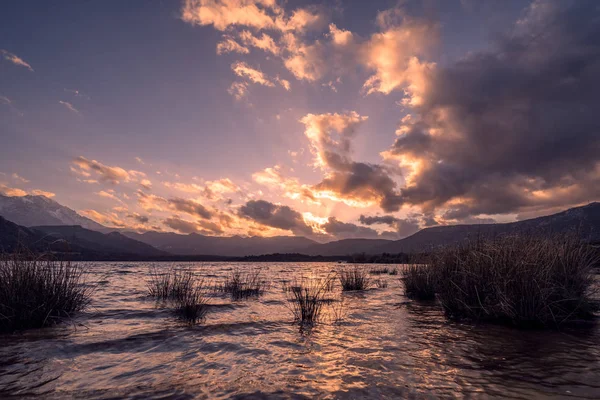 Puesta Sol Detrás Las Nubes Sobre Lac Codole Valle Del — Foto de Stock