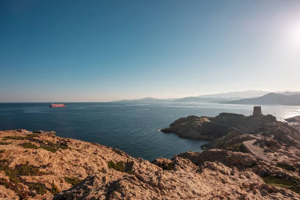 Ile Rousse Corsica Febbraio 2019 Corsica Linea Ferry Lascia Porto — Foto Stock