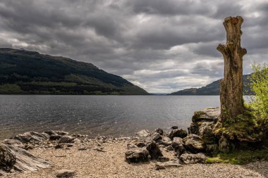 İskoçya'da Loch Lomond'da çakıl plajı