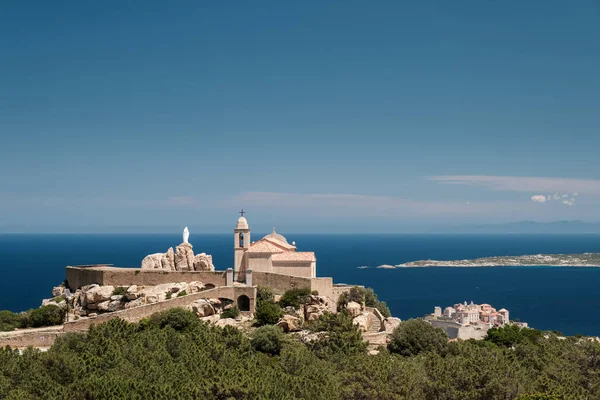 Εκκλησία Notre Dame Serra Και Αρχαία Ακρόπολη Της Calvi Στην — Φωτογραφία Αρχείου