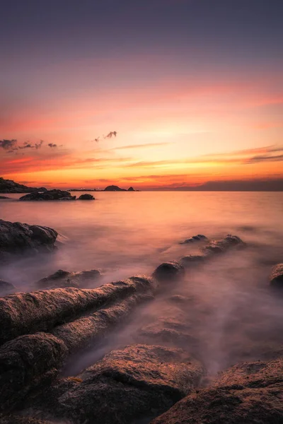 Sunset Pietra Red Rock Ile Rousse Balagne Region Corsica Mediterranean — Stock Photo, Image