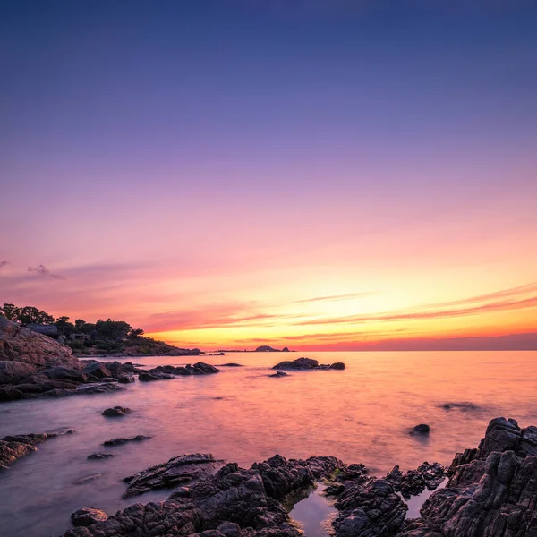 Afterglow Sunset Pietra Red Rock Ile Rousse Balagne Region Corsica — Stock Photo, Image