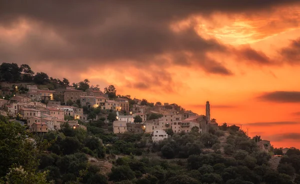 Evening Sky Ancient Mountain Village Occhiatana Balagne Region Corsica — Stock Photo, Image