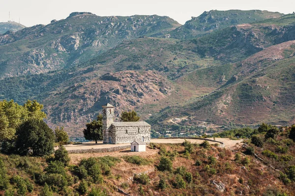 Xii Chiesa San Michele Murato Corsica Con Montagne Alle Spalle — Foto Stock