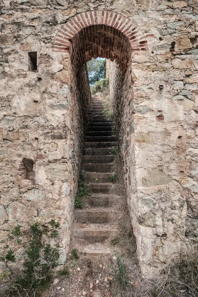 Long Escalier Pierre Intérieur Des Bâtiments Une Mine Argent Abandonnée — Photo