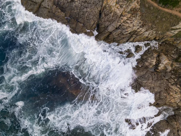 Aerial View Waves Crashing Rocky Coastline Losari Balagne Region Corsica — Stock Photo, Image