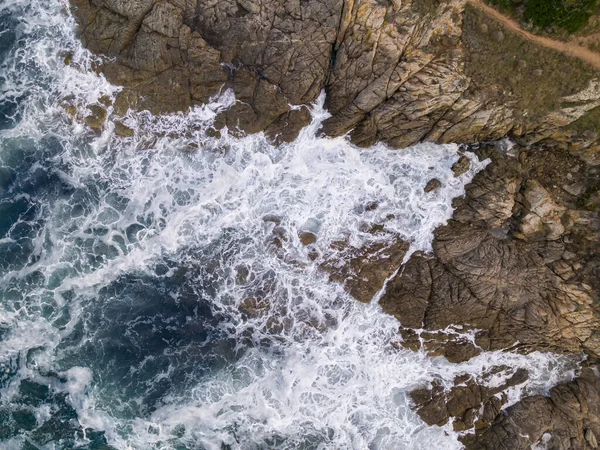 Aerial View Waves Crashing Rocky Coastline Losari Balagne Region Corsica — Stock Photo, Image