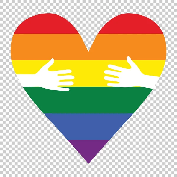 Man Hands Patterned Rainbow Flag Forming Heart Symbolizing Gay Love — Stock Vector