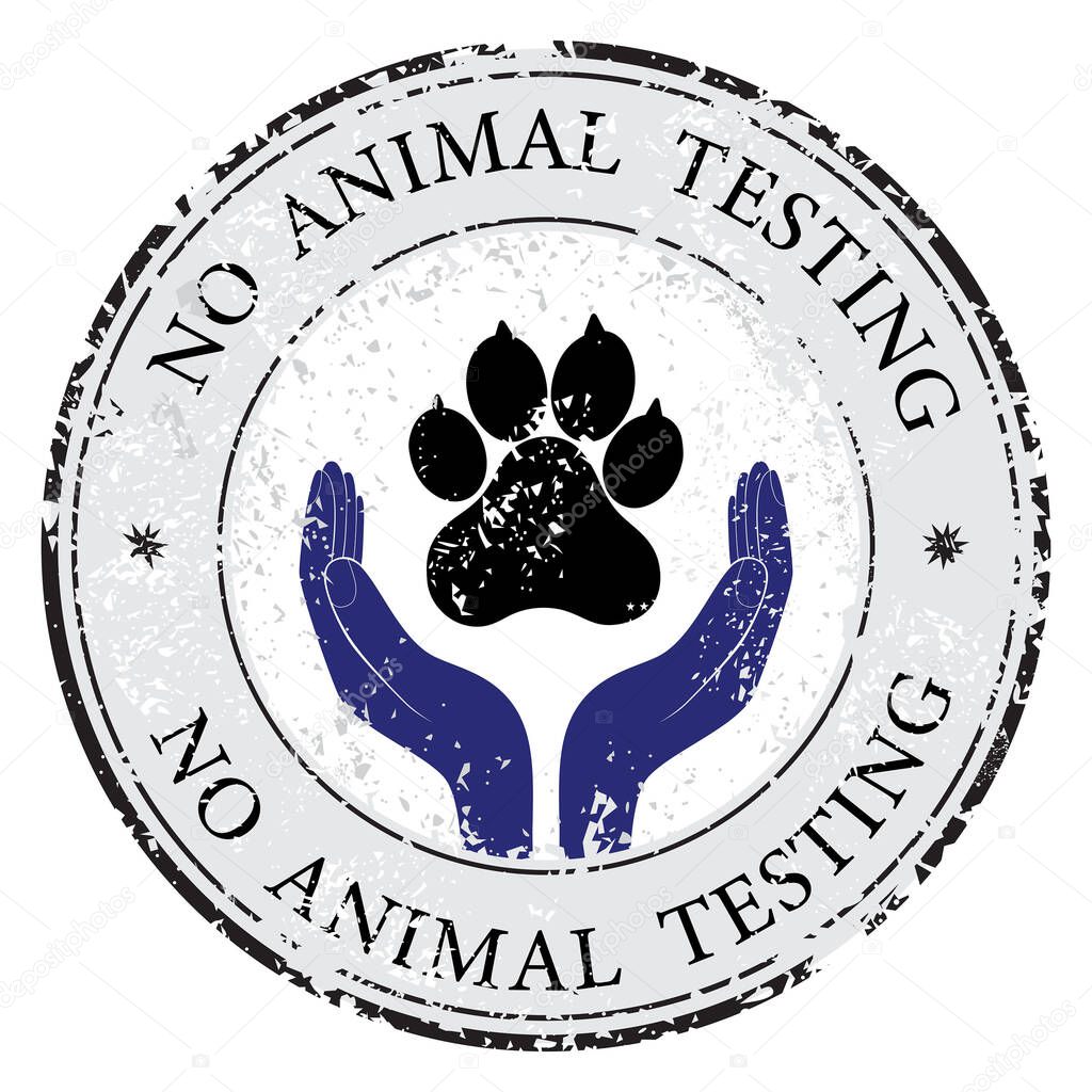 Animal pet protection sign vector hand in people encouragement help. Vector support Life. Health care no testing post stamp
