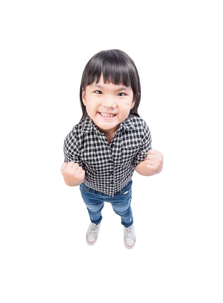 Bonito Ásia Pouco Menina Casual Roupas Posando Isolado Branco Fundo — Fotografia de Stock