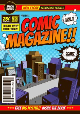 comic cover template background, flyer brochure speech bubbles, doodle art, Vector illustration.