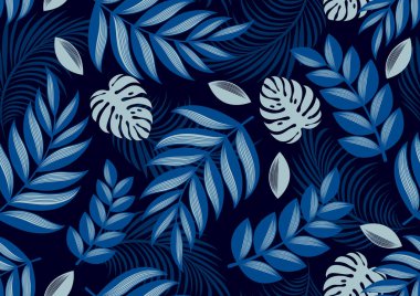 Tropical Leaves Seamless Pattern, Floral Background, vector illustration.