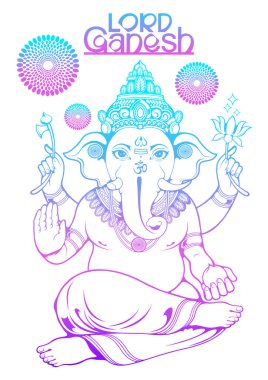 Geleneksel Hindu festivali Ganesha Chaturthi için Hindistan Lordu Ganesha 'nın resmi, arka plan şablonu..