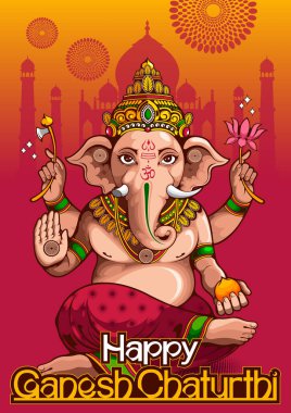 Geleneksel Hindu festivali Ganesha Chaturthi için Hindistan Lordu Ganesha 'nın resmi, arka plan şablonu..
