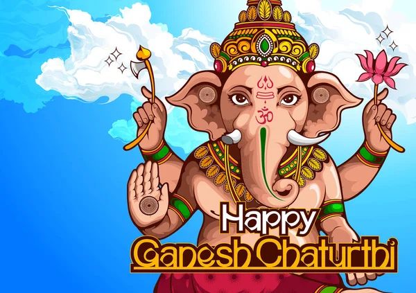 Illust Lord Ganesha Índia Para Festival Hindu Tradicional Ganesha Chaturthi —  Vetores de Stock