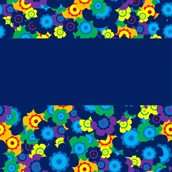Bouquet Fleurs Simples Colorées Sur Fond Bleu Cadre Avec Décoration — Image vectorielle