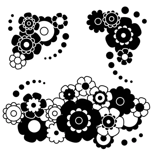 Μαύρο Και Άσπρο Σετ Από Απλό Μπουκέτο Λουλουδιών Επίπεδο Στυλ — Διανυσματικό Αρχείο