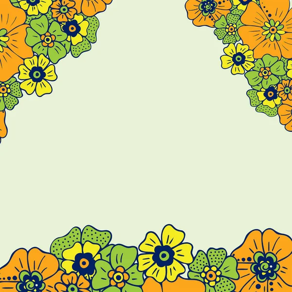 Farbige Einfache Blumenstrauß Auf Farbigem Hintergrund Rahmen Mit Dekoration Karte — Stockvektor