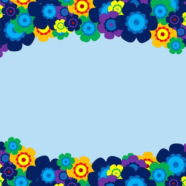 Ramo Flores Simples Color Sobre Fondo Azul Marco Con Decoración — Vector de stock