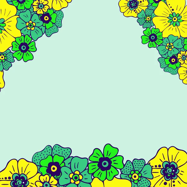 Ramo Flores Simples Color Sobre Fondo Color Marco Con Decoración — Vector de stock