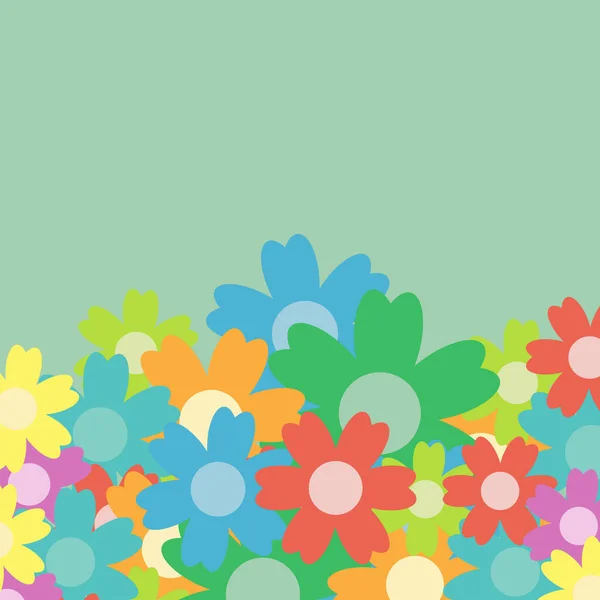 Farbige Einfache Blumenstrauß Auf Grünem Hintergrund Rahmen Mit Dekoration Karte — Stockvektor