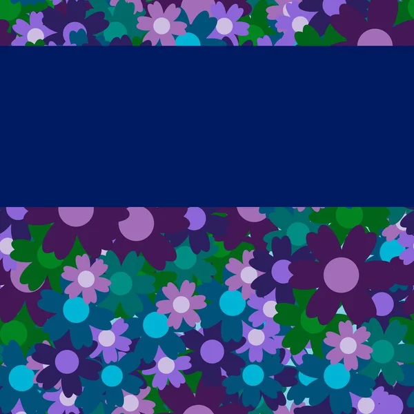 Bouquet Fleurs Simples Colorées Sur Fond Bleu Cadre Avec Décoration — Image vectorielle