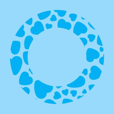 Mavi Arkaplanda Mavi Kalpli Çerçeve. Aşk kavramının grafiksel tasarımı. Sevgililer Günü, Düğün, Doğum Günü ve Tatil için Aşk Sembolü ve Amblemi. Boşluğu Kopyalayan Vektör Kartı ve Şablonu.