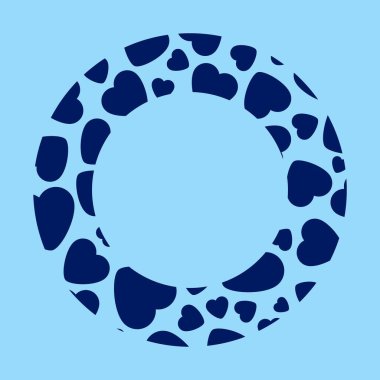 Mavi Arkaplanda Mavi Kalpli Çerçeve. Aşk kavramının grafiksel tasarımı. Sevgililer Günü, Düğün, Doğum Günü ve Tatil için Aşk Sembolü ve Amblemi. Boşluğu Kopyalayan Vektör Kartı ve Şablonu.