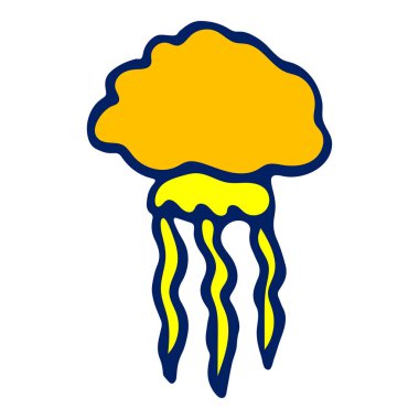 Beyaz arka planda vektör renkli denizanası görüntüsü. Su altı dünyası karikatür çizimi Panorama, baskı, gömlek, çocuk, bebek, yüzme havuzu, oyun, uygulama ve çıkartmalar için izole nesne.