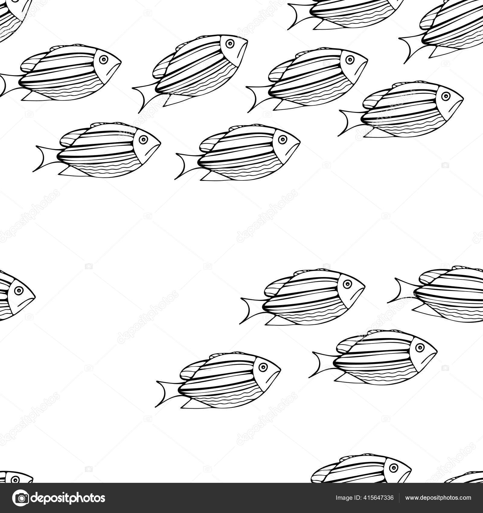 Seamless Pattern Black White Fish Repeat Pattern Design Print Wallpaper  Stock Vector Image by © #415647336