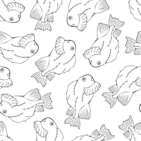 Padrão Sem Costura Com Peixes Pretos Brancos Repetir Design Padrão — Vetor de Stock