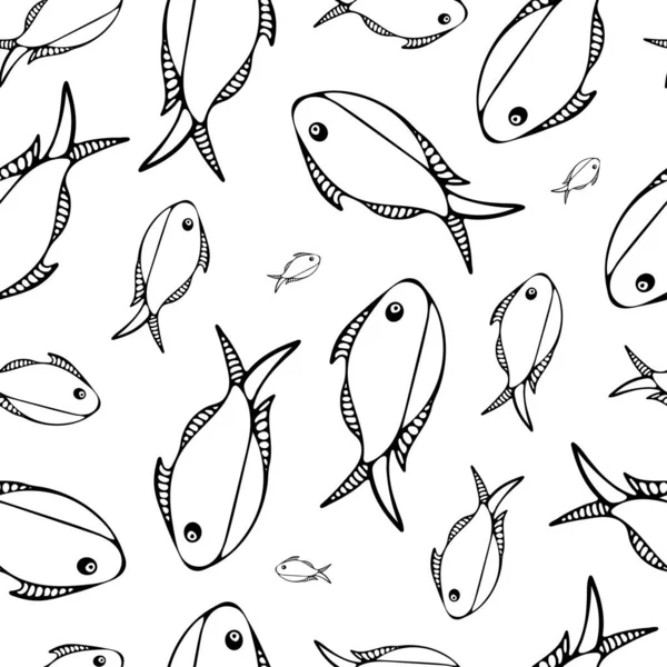 Nahtloses Muster Mit Schwarzen Und Weißen Fischen Muster Für Druck — Stockvektor