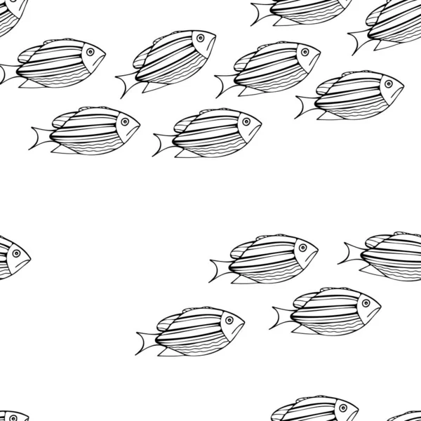 Bezešvé Vzory Černobílou Rybou Opakovat Vzor Pro Tisk Tapety Balicí — Stockový vektor