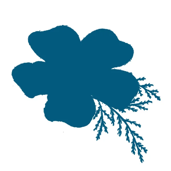 Silhouette Fleur Isolée Dessinée Main Bleue Illustration Plantes Botaniques Monochromes — Photo