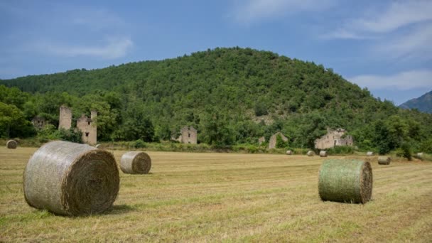 Вид Покинуте Село Лакорта Круглими Тюками Сільській Місцевості — стокове відео