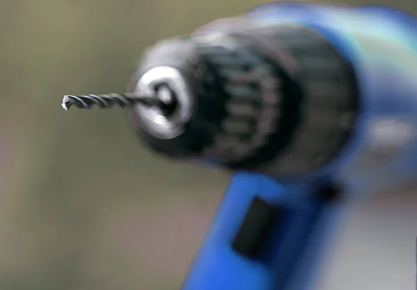 Close Drill Bit Drill Instrument Professional Tool Woodwork Static Screwdriver — Stock Photo, Image