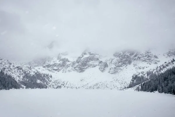 Vinterutsikt Över Morskie Oko Zakopane Polen Svåra Snöfall — Stockfoto