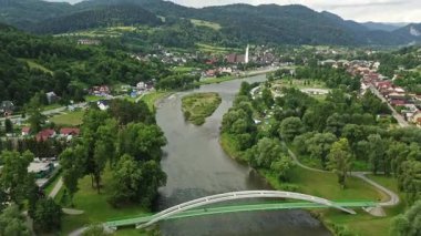 Aerial view of river in green valley
