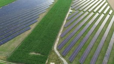 Modern solar power field in countryside