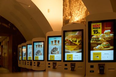 Electronic touchscreen kiosks for McDonalds orders Krakow, Poland, Europe 12.06.2025