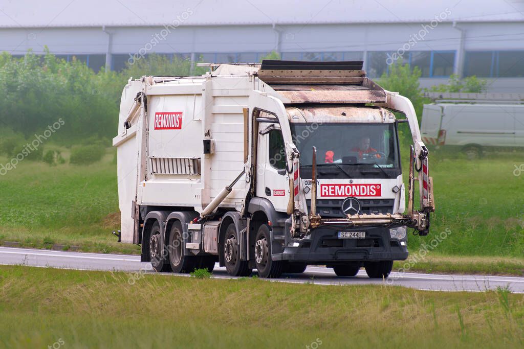 Remondis waste management truck on rural road 12.08.2025 Poland Europe
